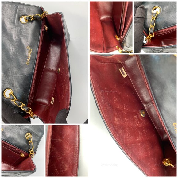 Authentic CHANEL Lambskin Medium Diana Single Chain Single Flap Bag Black gold h - Picture 9 of 12